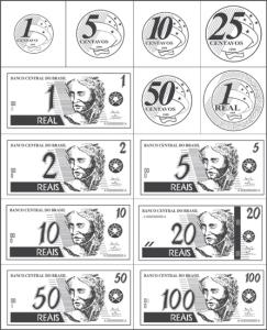 Carimbos Cedulas e Moedas do Real (13 pecas) - Jott Play
